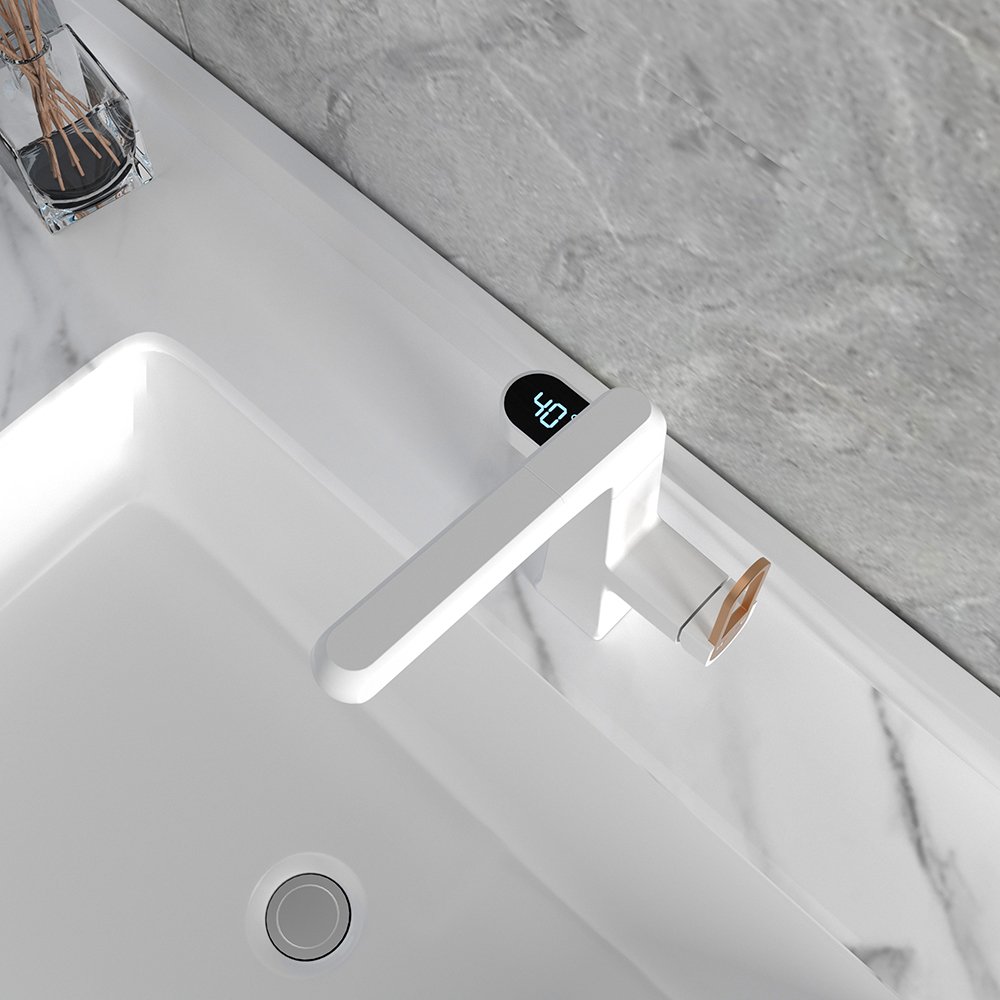 Modern Health Design Single-Handle Deck Mounted Basin Faucet LED Display Pull down Spray Ceramic Valve Core Kitchen Use