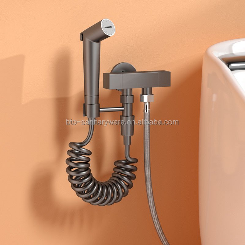 BTO high quality brass handheld bidet toilet rectangular gun grey corner valve spray gun