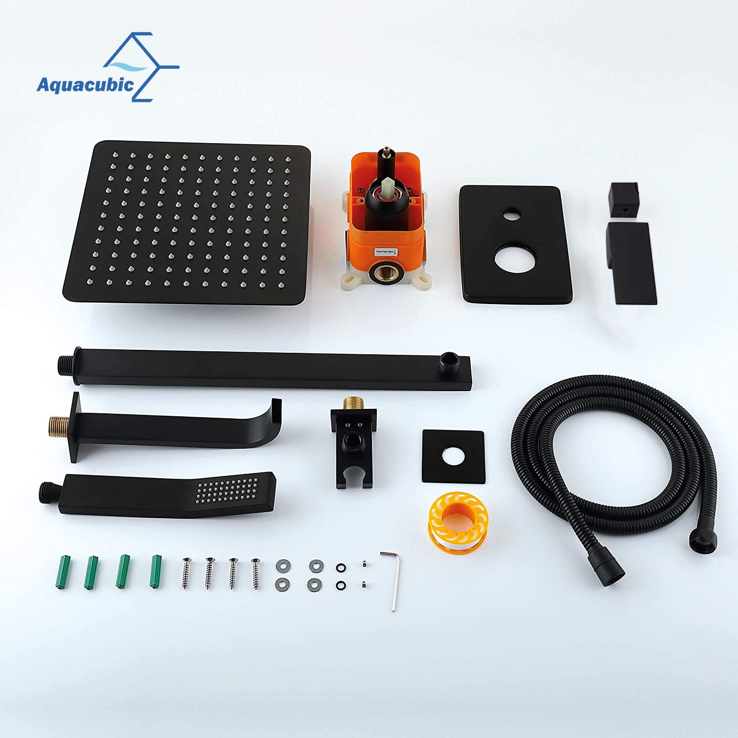 Aquacubic Shower Set Black in wall Bathroom brass kits rain rainfall shower mixer faucet set