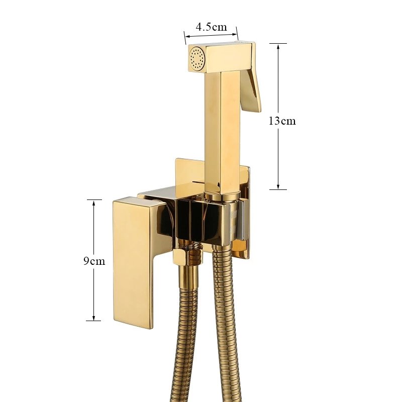 Golden Bidet Shower Faucet Solid Brass Bidet Faucet Muslim Ducha Higienica Hot Cold Water Square Shape Mixer Tap Toilet Faucets