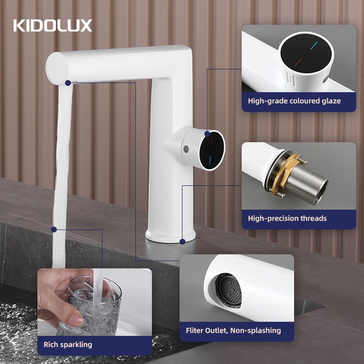 Kidolux Bathroom Wash Basin hot and cold Faucet Wall Basin Faucet Deck Mounted Bathroom Sink Faucet Bathroom
