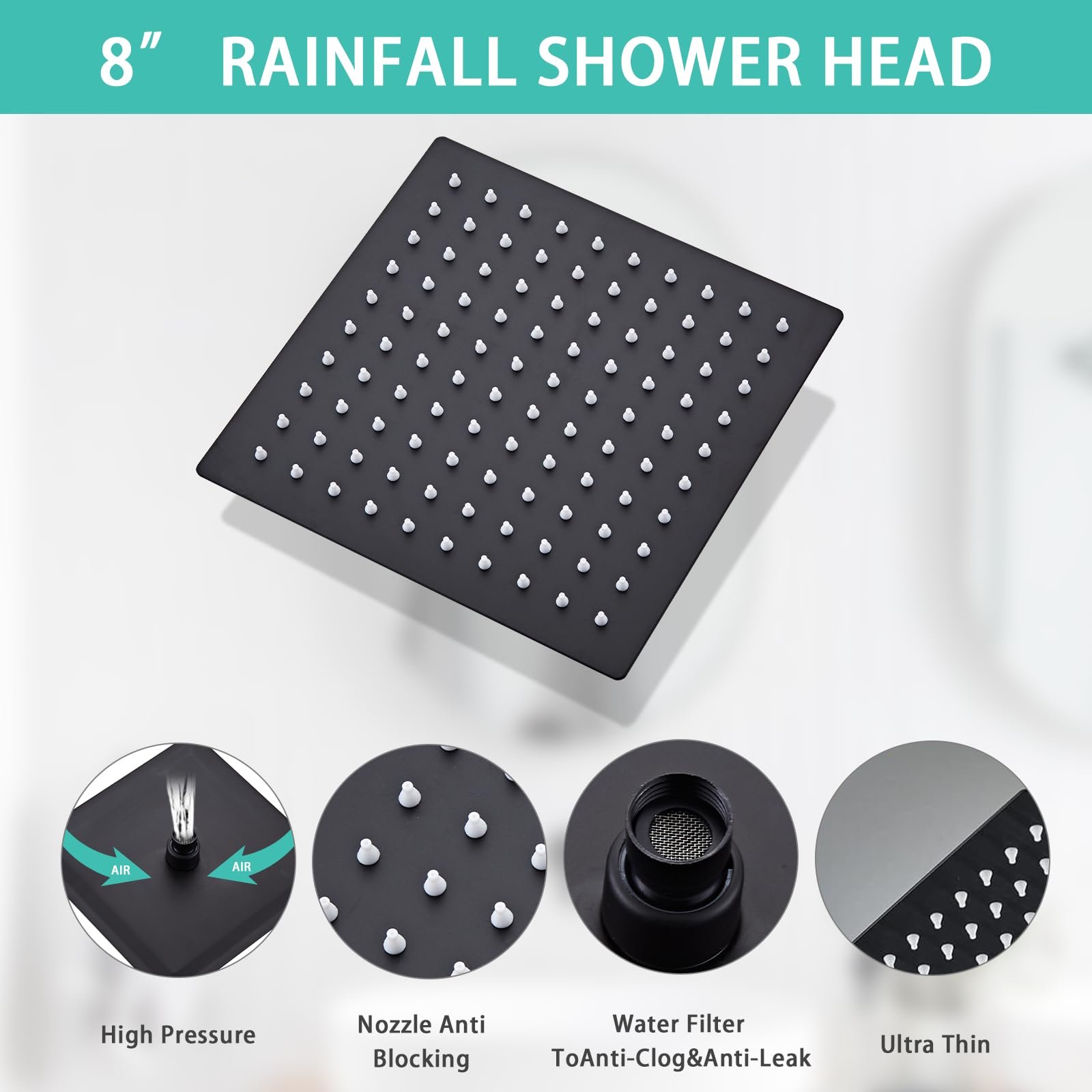 Brushed Nickel Wall Mounted Rainfall Shower Faucet Hand Shower Set with Pressure Balance Valve and Tub Spout