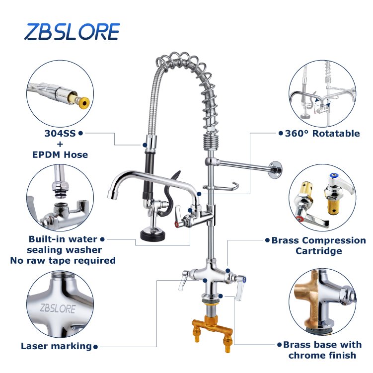 Commercial Pull-down Faucet Pre-rinse Spray Valve Watermark With Add On Faucet