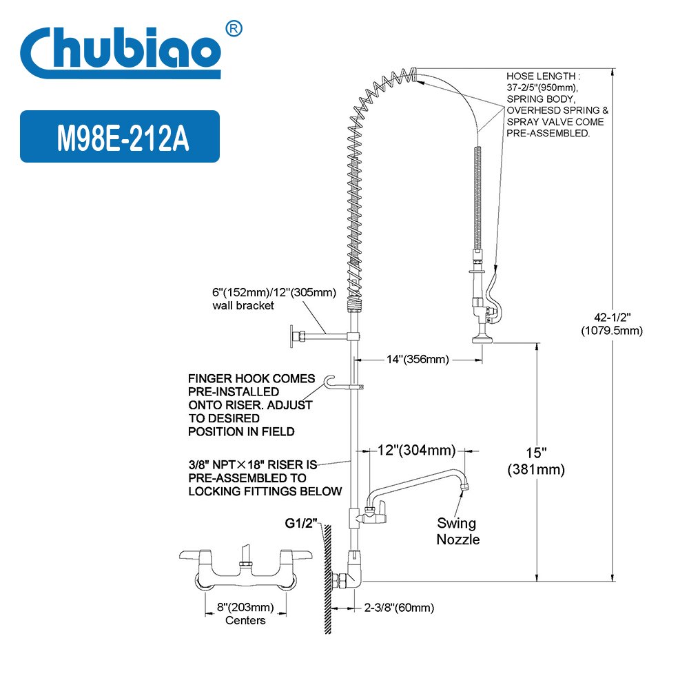 Dishwasher Faucet Unit 1.42gpm Pre Rinse Taps Kitchen Dual Handle Pull Out Brass Wall Mounted Industrial Pre Rinse Faucet