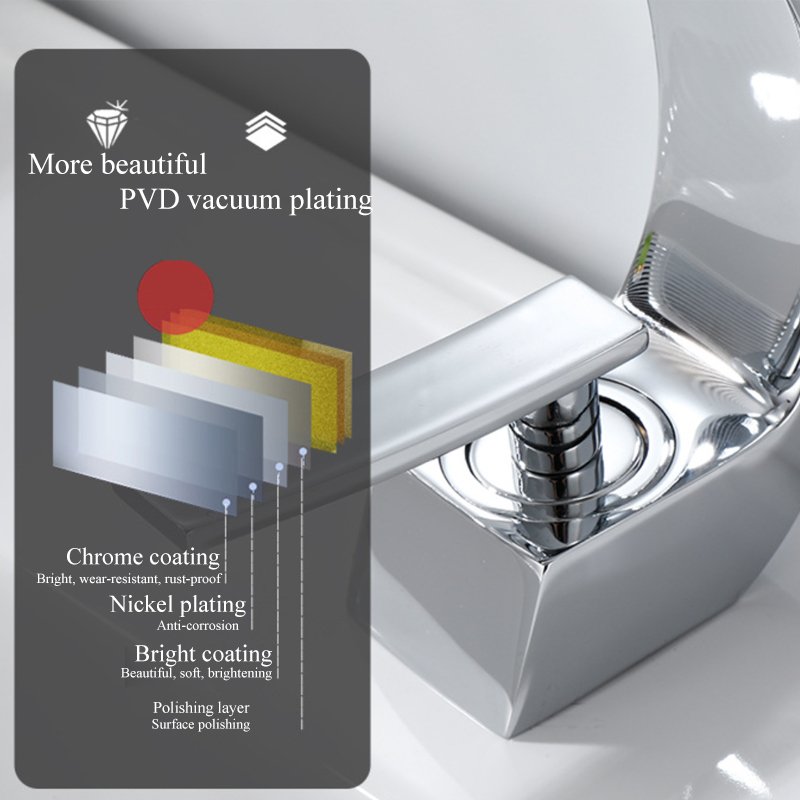 Luxury Hotel Design Hot and Cold Sink Waterfall Wash Mixer Taps Chrome Brass Single Handle Basin Faucet