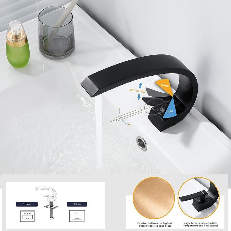 Luxury Hotel Design Hot and Cold Sink Waterfall Wash Mixer Taps Chrome Brass Single Handle Basin Faucet