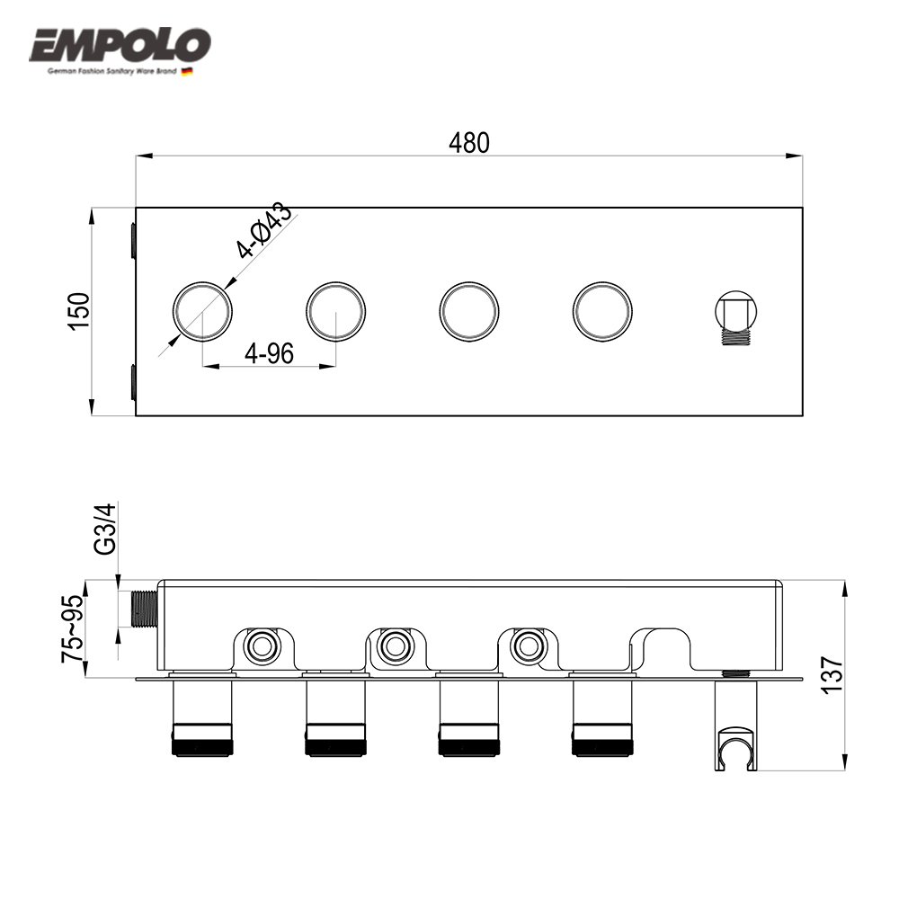 Empolo bathroom chrome brass multifunctional concealed shower faucet set mixer valve diverter