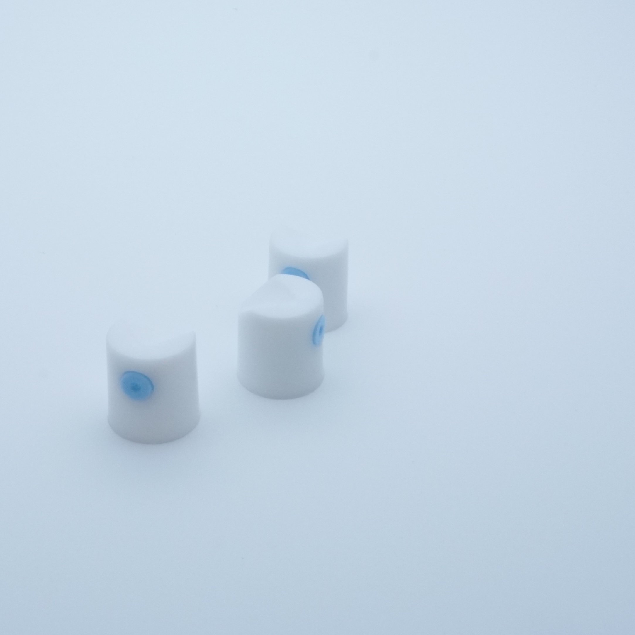 White R type actuator with blue valve cap palletized one inch metered dosed valve