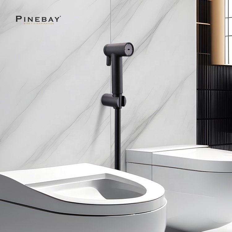 PINEBAY Toilet Shower Three Piece ABS Plastic Black Bidet Sprayer for Toilet Set Shattaf Muslim Adjustable Handheld Spray Gun