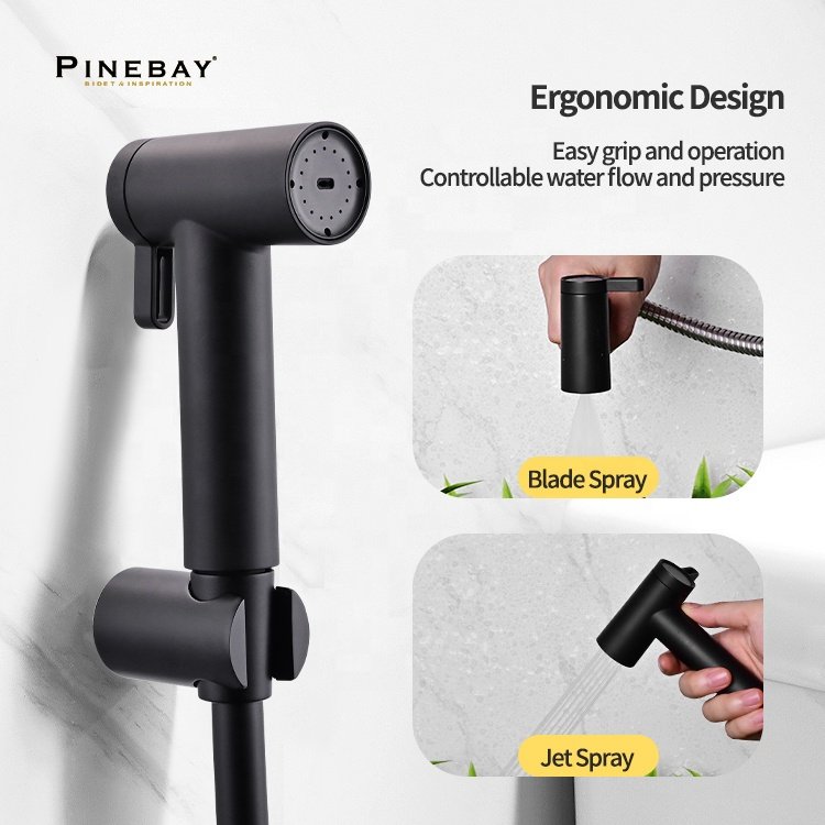 PINEBAY Toilet Shower Three Piece ABS Plastic Black Bidet Sprayer for Toilet Set Shattaf Muslim Adjustable Handheld Spray Gun