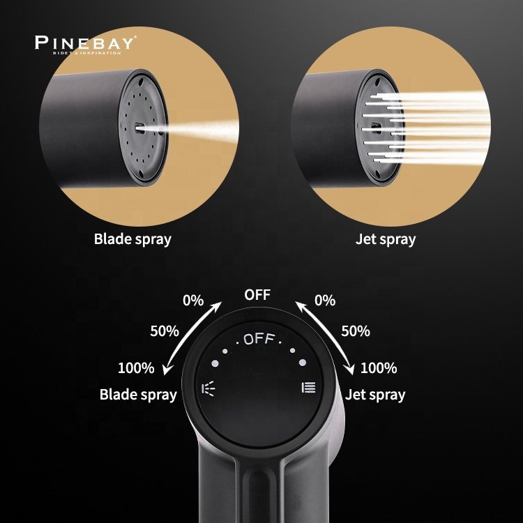PINEBAY Toilet Shower Three Piece ABS Plastic Black Bidet Sprayer for Toilet Set Shattaf Muslim Adjustable Handheld Spray Gun