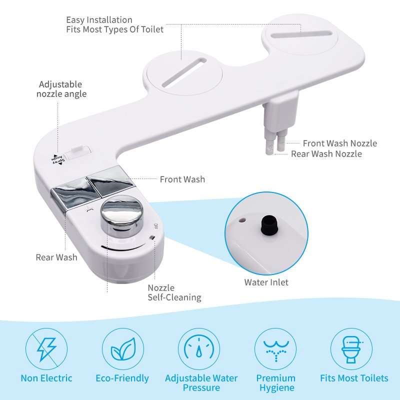 Postpartum Perineal Care Key Button Dual Nozzle Self-Cleaning Bidet Toilet Attachment Non Electric Detachable Toilet Bidet