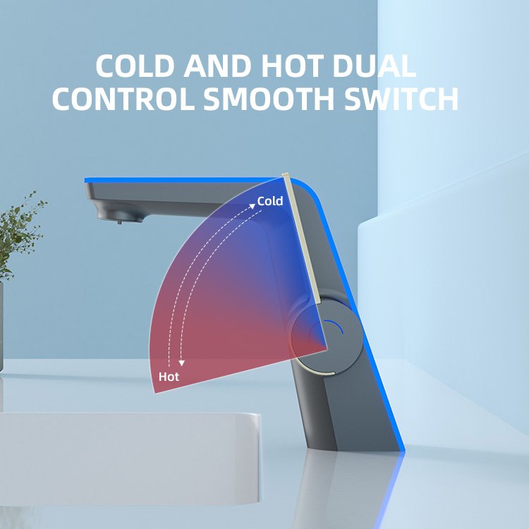 Kidolux Modern Gun Gray Ceramic Valve Basin Faucet Multi-Color Thermostat Hot Cold Intelligent Digital Display Bathroom Tap