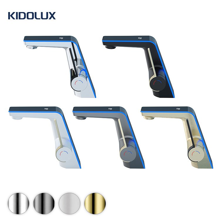 Kidolux Modern Gun Gray Ceramic Valve Basin Faucet Multi-Color Thermostat Hot Cold Intelligent Digital Display Bathroom Tap