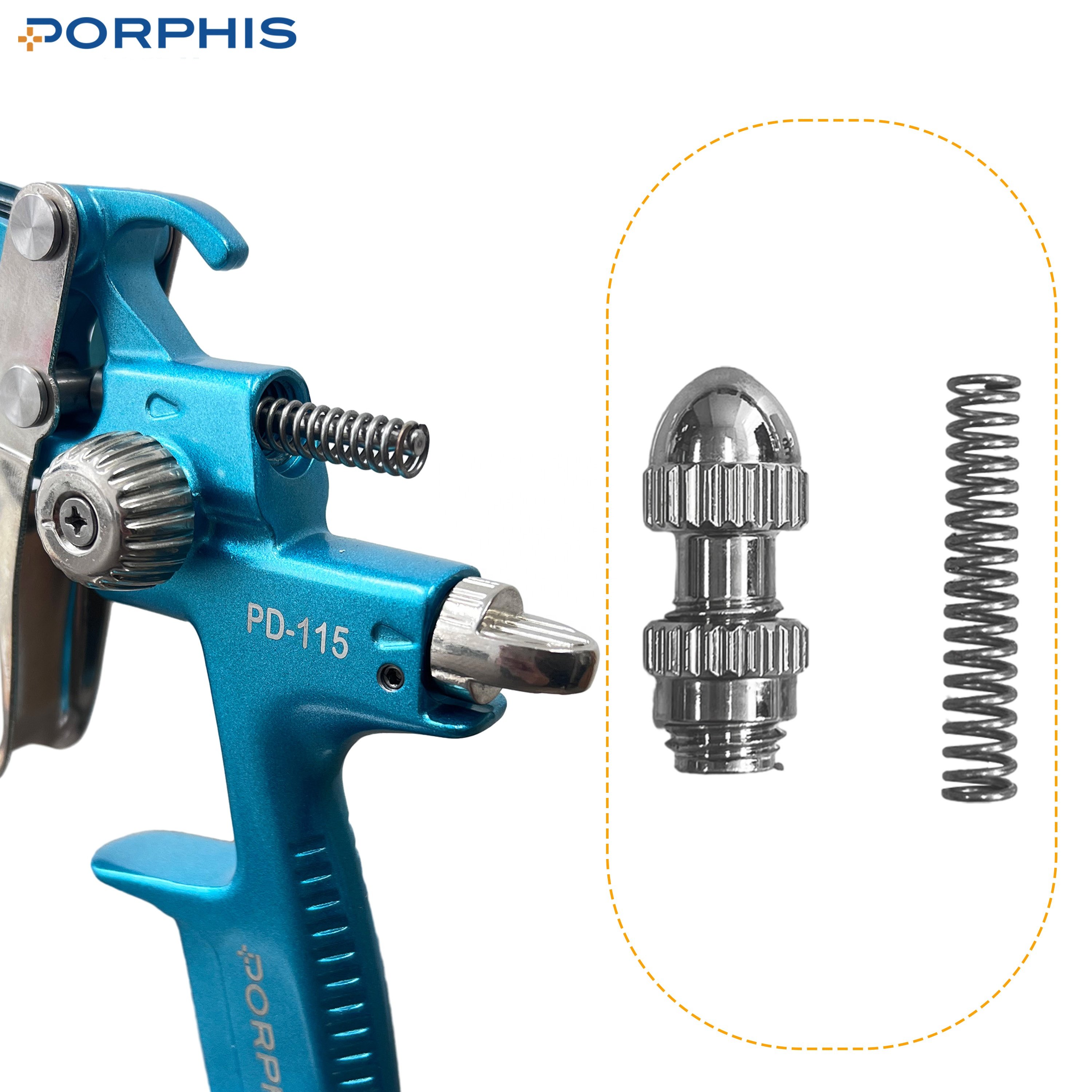 PORPHIS PD-115 1.3mm HVLP/RP Spray Gun With 360 Swivel Air Hose Connector High Atomization Car Paint spray gun spray valve paint