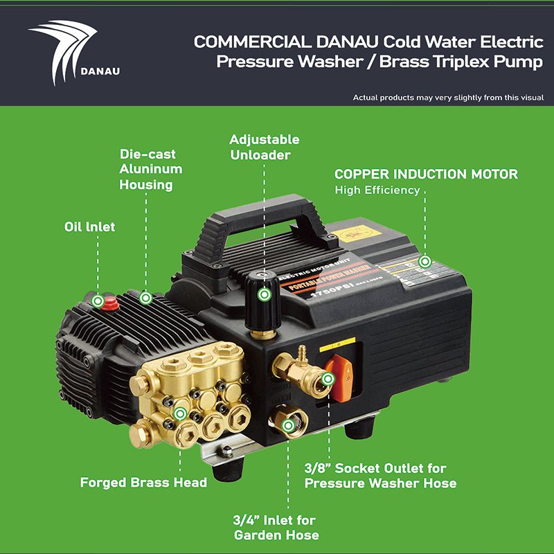 DANAU 2170psi 150bar 2.2kw 220V/50HZ Electric Portable Water High Pressure Cleaner Triplex Plunger Pressure Washer