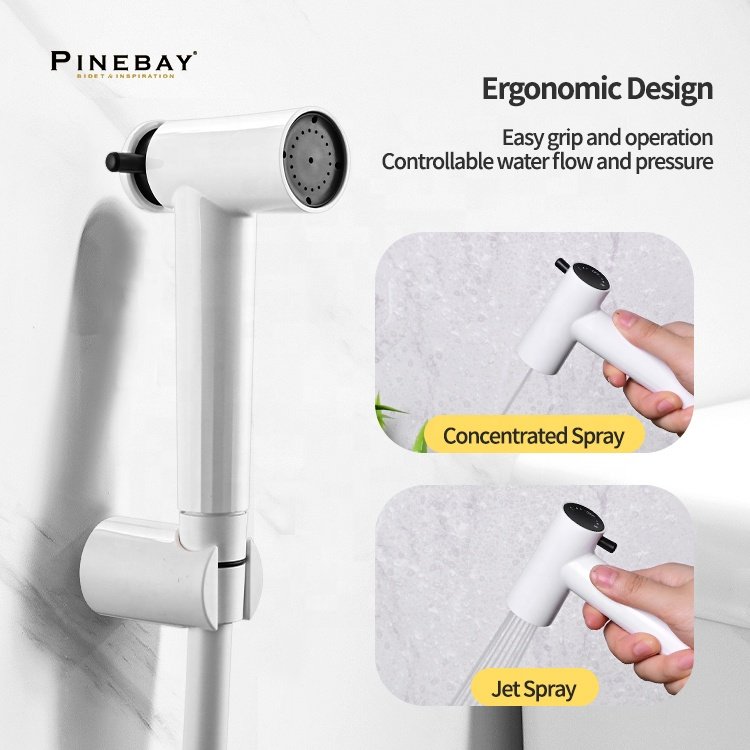 PINEBAY Luxury Bathroom Design Toilet Accessories abs Spray Set White and Black Handheld Bidet Sprayer for Personal Cleaning