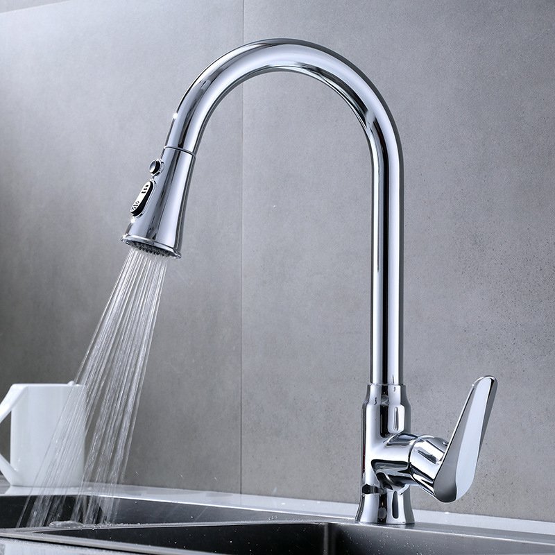 Modern Single-Handle Chrome Pull-Out Kitchen Faucet Deck Mounted Ceramic Valve Sink Hotels Bathroom Faucet