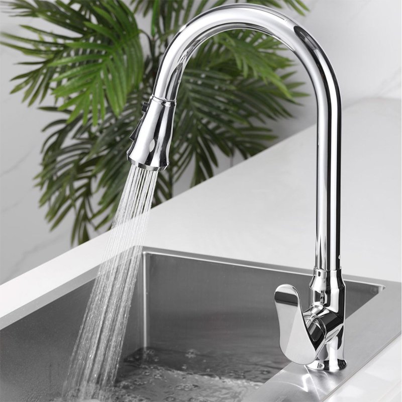 Modern Single-Handle Chrome Pull-Out Kitchen Faucet Deck Mounted Ceramic Valve Sink Hotels Bathroom Faucet