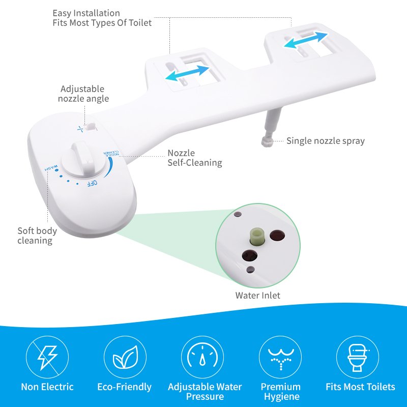 No Electric Mechanical Cold Water Single Nozzle Adjustable Toilet Bidet Attachment