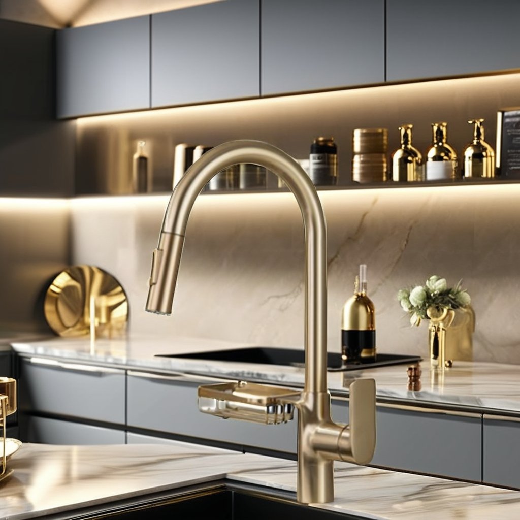 YLK1003 Modern Single-Handle Commercial Kitchen Faucet New Pull-Out Deck Mounted Brass Mixer Tap Ceramic Valve Soap Dispenser