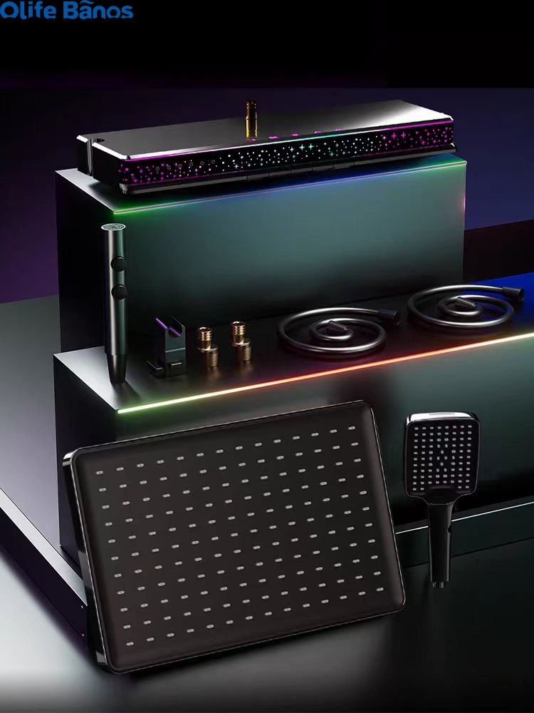 Olife Banos tiktok star moon sky design bathroom gunmetal white color digital display piano key led waterfall shower system
