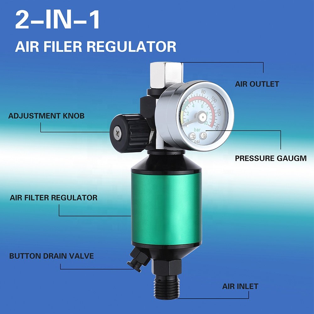 PORPHIS Green Pressure Reducing Valve Gauge For Air filter Regulator Spray Guns And Pneumatic Tools 1/4" NPT