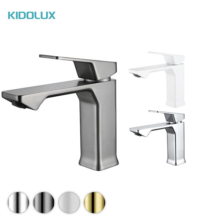 Kidolux Deck Mounted Grey Hot And Cold Single Handle Sink Sanitary Ware Bathroom Tap Water Wash Basin Faucet Mixer