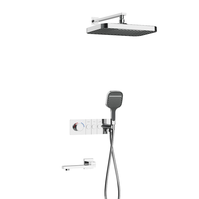 Wall Mounted Bathroom Shower Faucet Set Chrome/Silver Square Shower Head + Hand Spray+Control Valve