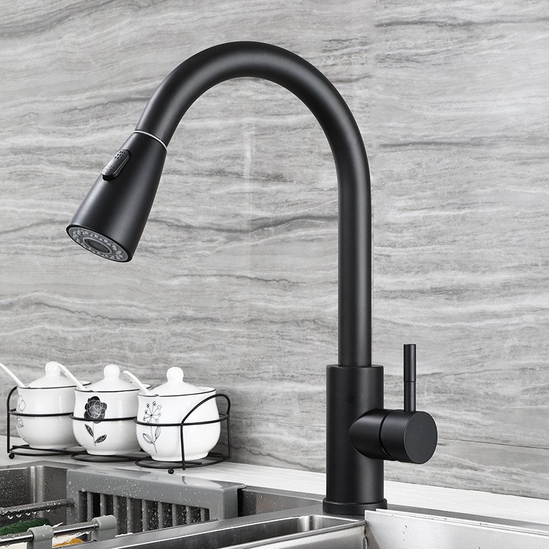 Modern 304 Stainless Steel Hot Cold Vegetable Drawing Basin Faucet Pull out Spray with Ceramic Valve Core for Kitchen Hotel