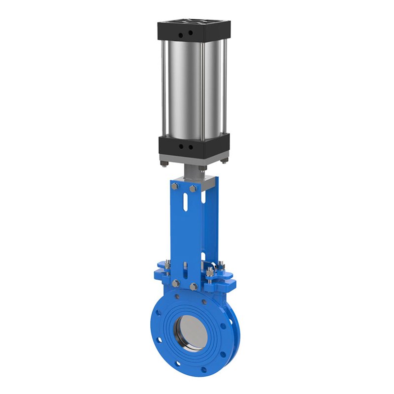 4Inch 304 Stainless Steel Air Control Double Flange Ceramic Knife Gate Valve Pneumatic Slurry Knife Gate Valve