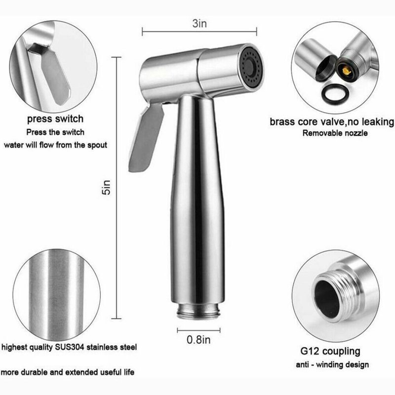 Bathroom Handheld Diaper Spray Shattaf T-Adapter Shut-Off Valve Toilet Bidet Sprayer