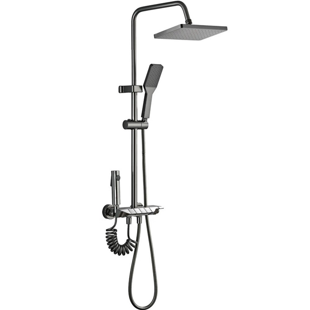 Factory Price Gungrey Exposed Plastic Bathroom Shower 4 ways Piano Control Valve Hot Cold Rainfall Shower Set with Bidet