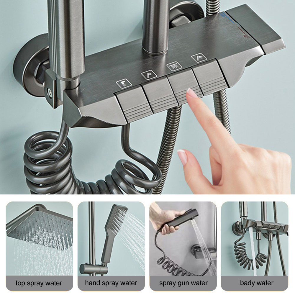 Factory Price Gungrey Exposed Plastic Bathroom Shower 4 ways Piano Control Valve Hot Cold Rainfall Shower Set with Bidet