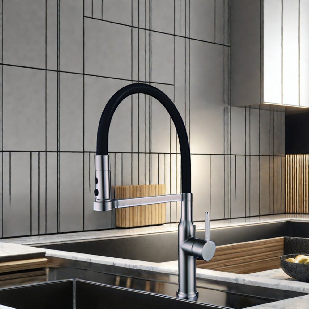 Modern Custom Stainless Steel Drop-Down Kitchen Faucet Polished Pull Out Spray Hot-Selling Ceramic Valve Core for Hotels