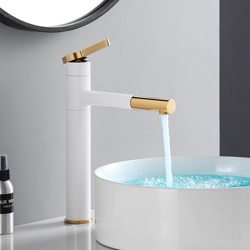 Luxury Modern Single-Hole Brass Basin Tap Faucet Black and Golden Pull out Bathroom Mixer with Ceramic Valve Core