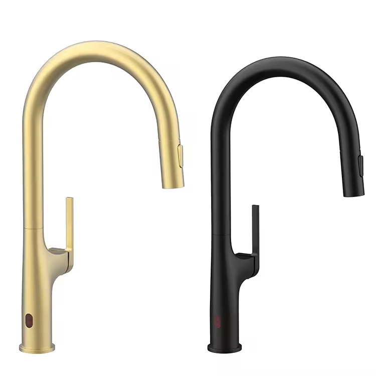 Modern Sensor Touchless Smart Brass Kitchen Sink Faucet Deck Mounted Pull down Water Tap with Sprayer Ceramic Valve Core