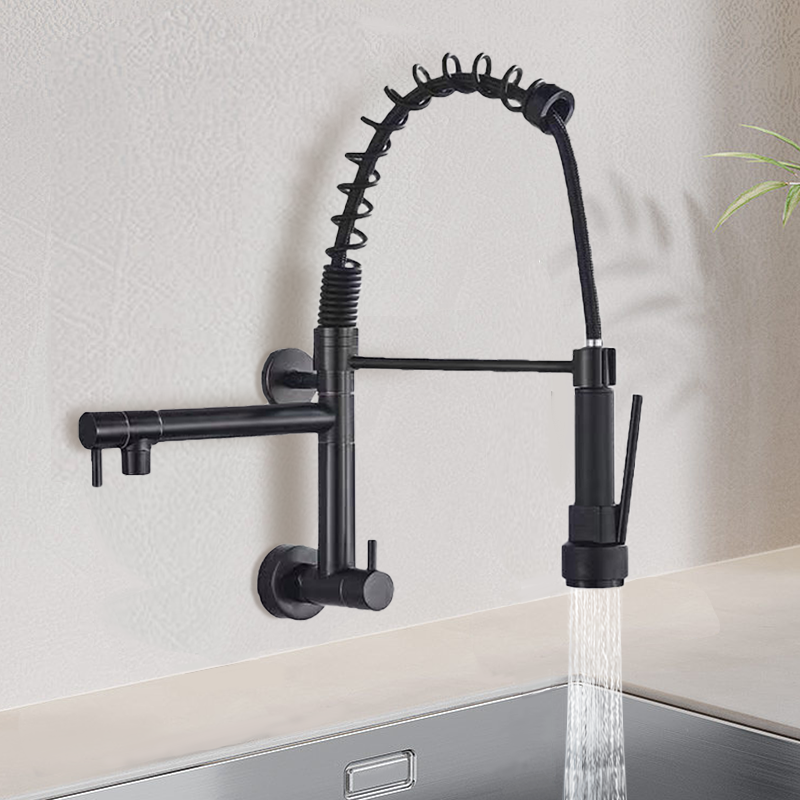 ANQI copper single cooling kitchen faucet wall-mounted pull-out faucet
