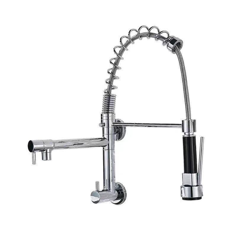 ANQI copper single cooling kitchen faucet wall-mounted pull-out faucet