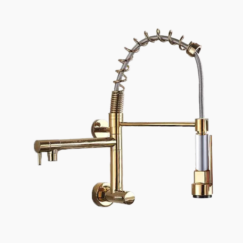 ANQI copper single cooling kitchen faucet wall-mounted pull-out faucet