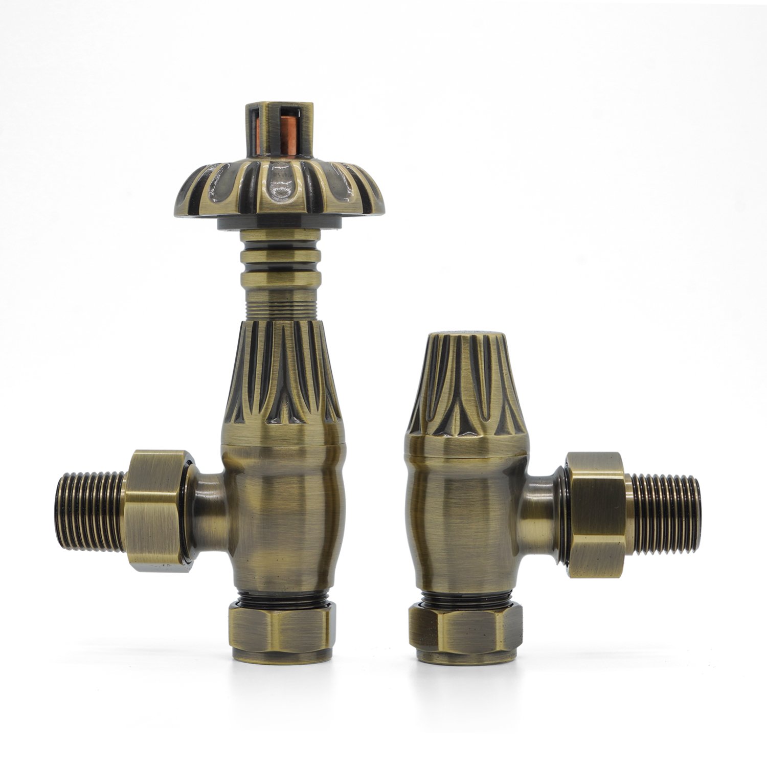 VANCOCO brass Traditional Antique Distribution Angled Corner Classical Thermostatic Radiator Valve TRV Pair 15mm /1/2''