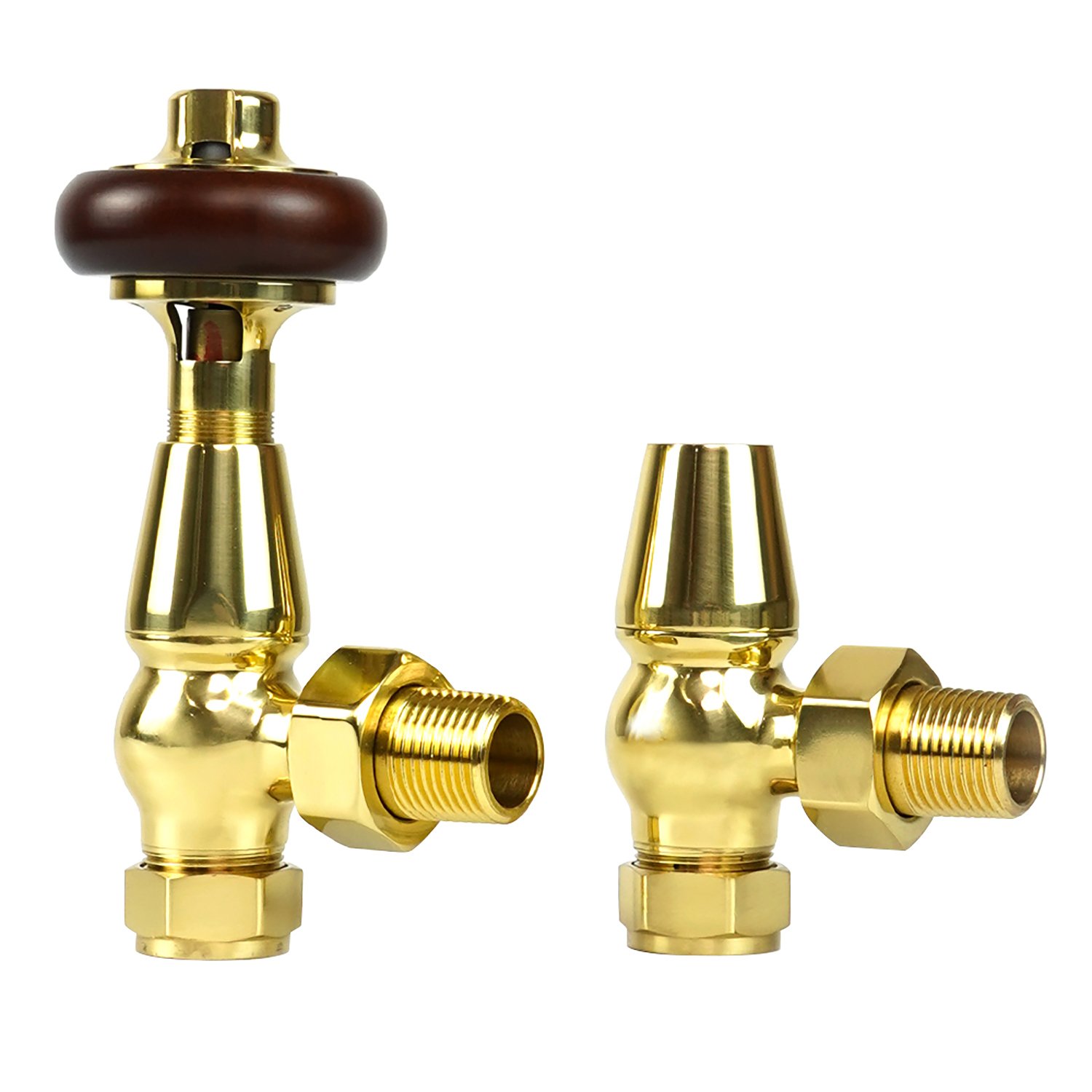 VANCOCO brass Traditional Antique Distribution Angled Corner Classical Thermostatic Radiator Valve TRV Pair 15mm /1/2''