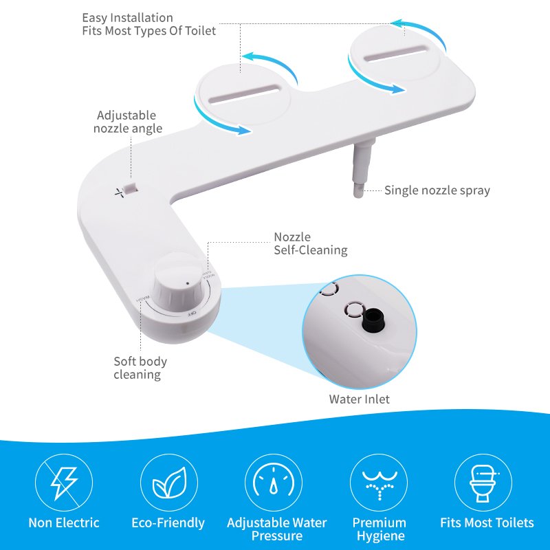 Ultra Slim Cold Water Toilet Bidet Attach Non-Electric Nozzle Self Cleaning Fresh Water Sprayer WC Bidet Toilet Attachment