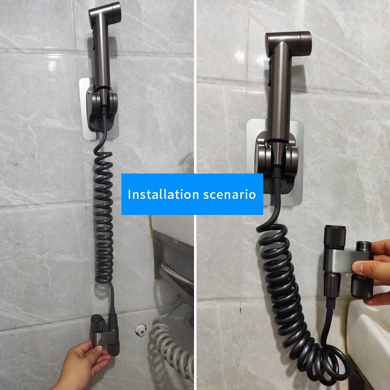 Wall Mount Toilet Bidet Sprayer Set One In Two Out Stainless Steel Angle valve Cleaning Sprayer for Bathroom Toilet Accessories