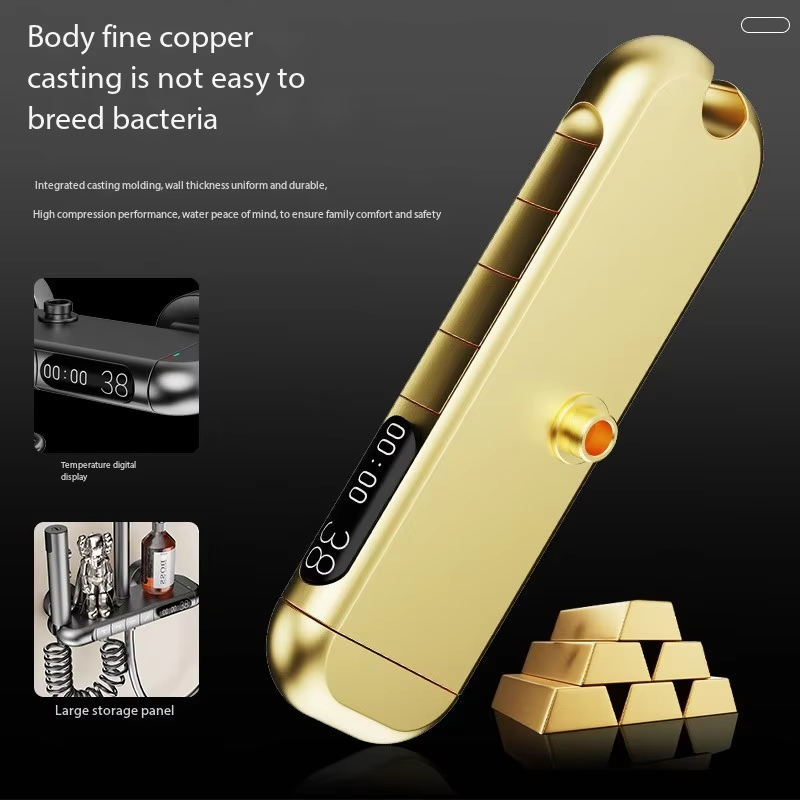 Classic Brass Fixed Temperature Lifting Shower for Bathroom Digital Display Bathroom Piano Rain Spray Pattern Ceramic Valve Core