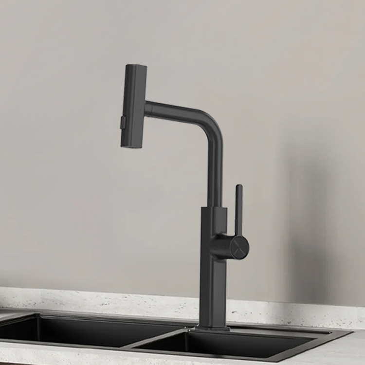 Anqi TOP1 Brass Stainless Steel Brushed Black Gourmet Pull Down Kitchen Sink Faucets Pull Out Spring Kitchen Faucets