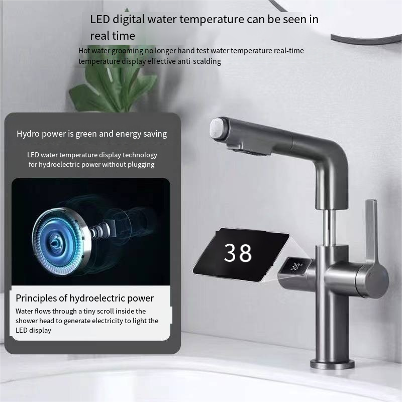 Modern Single-Handle Intelligent Kitchen Faucet Digital Display Pull-Out Ceramic Deck Mounted Single-Hole Sense Faucets Hotels
