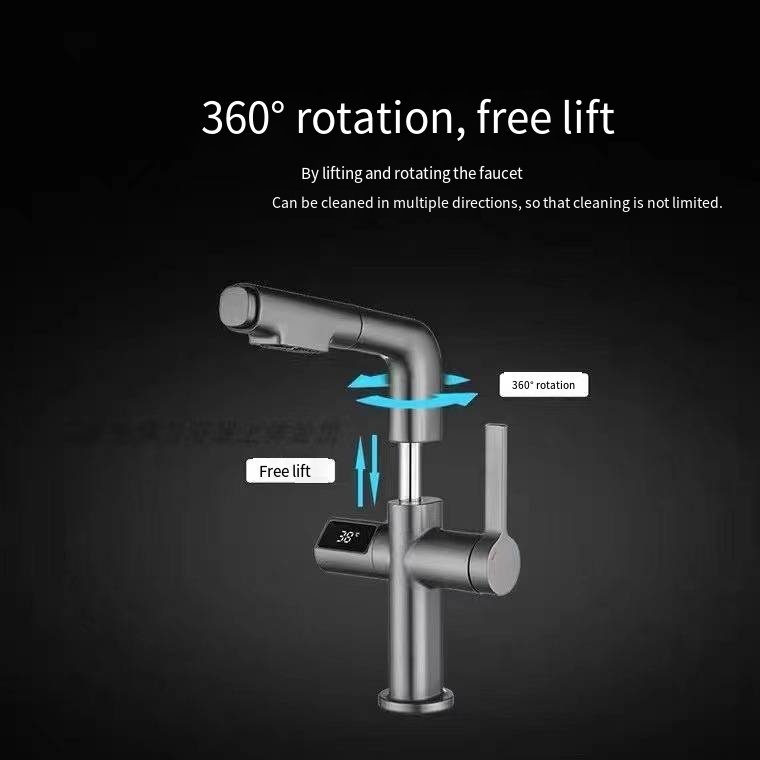 Modern Single-Handle Intelligent Kitchen Faucet Digital Display Pull-Out Ceramic Deck Mounted Single-Hole Sense Faucets Hotels