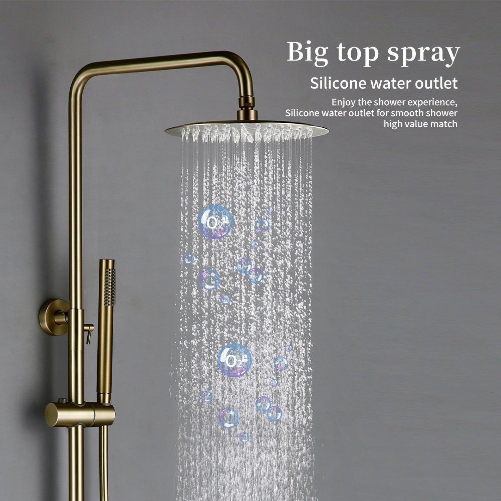 Thermostat Shower Mixer Valve Set Bathroom Thermostatic Faucet Wall Mount Arm Diverter With Handheld Spray & Rain Head