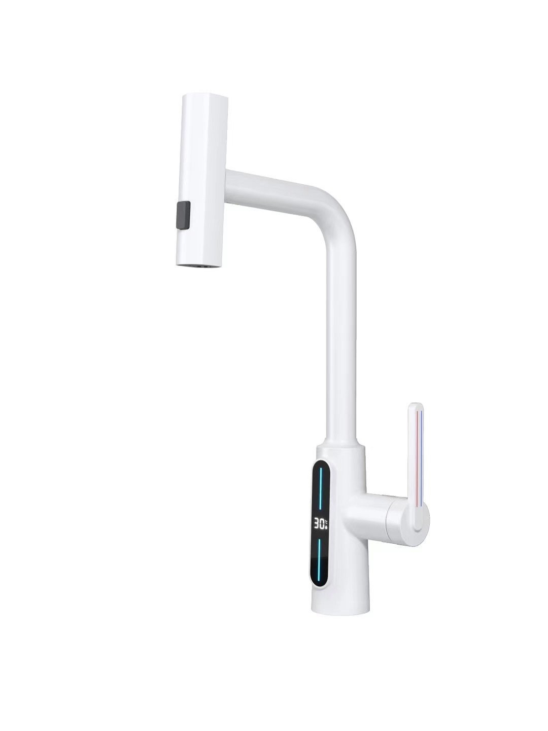 Modern White Lamian Noodles Basin Faucet Gun Grey Cold Hot up Spray Waterfall Digital Display Copper Kitchen Faucet Bathroom